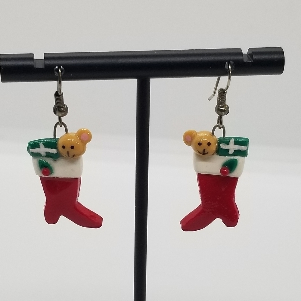 Christmas stocking dangle earrings